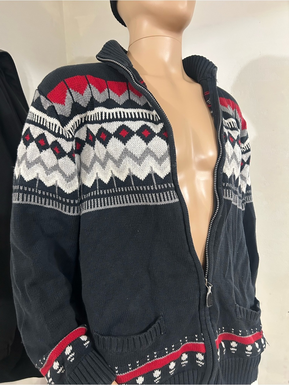 Black Zip-Up Fair Isle Sweater